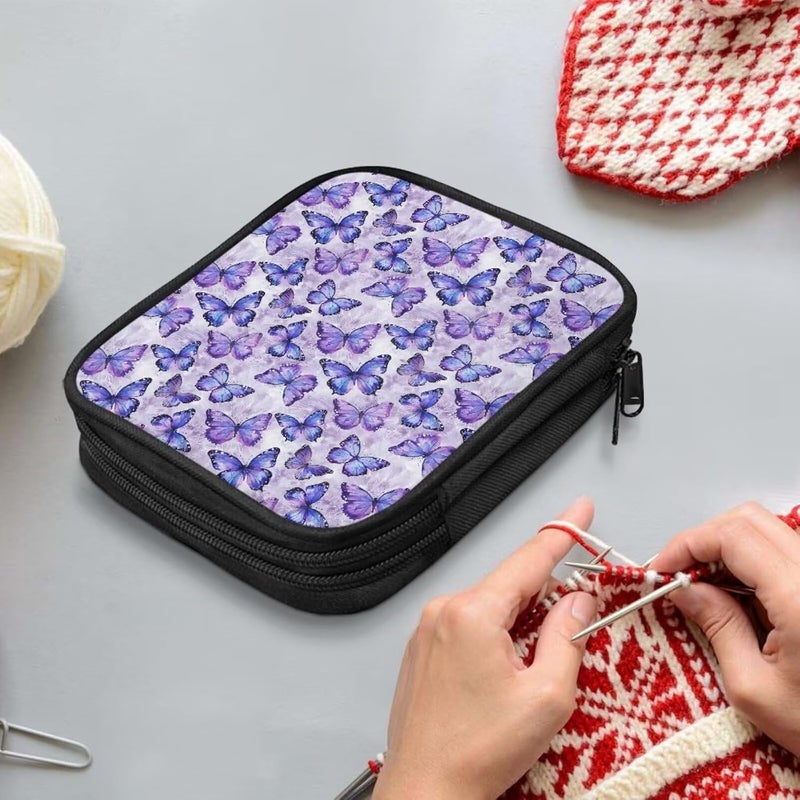 Vanideaoty Store Purple Butterfly Crochet Hook Case PortableKnitting Needle Organizer with Web Pockets Crochet Hook Organizer for Crochet Hooks, Knitting Needles,Knitting Crochet Supplies - Image 3